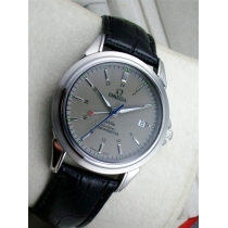 Omega Men Leather Strap Classic Dial Stainless Steel Bez